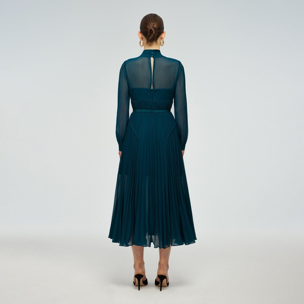 Self-Portrait Dark Teal Long Sleeve Dress BNWT size 4 - Picture 5 of 7